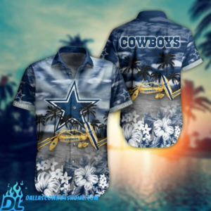 Cowboys Hawaiian Shirt Tropical Flower Short Sleeve.