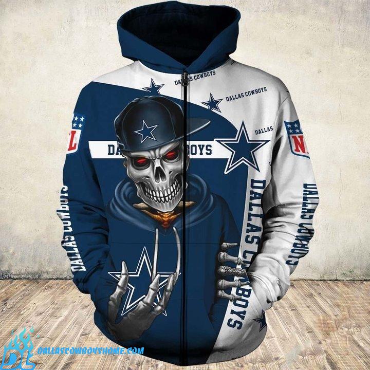 Dallas Cowboys Skull Hoodies 3D With Zipper - Dallas Cowboys Home