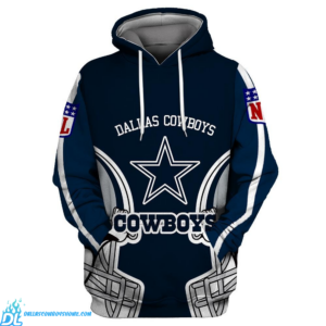Mens Hooded Long Sleeve 3D Digital Print Dallas Cowboy Football Navy Blue Pullover Hoodies 