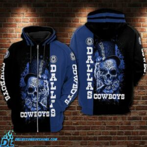 Dallas Cowboys zip up hoodie skull for hippie