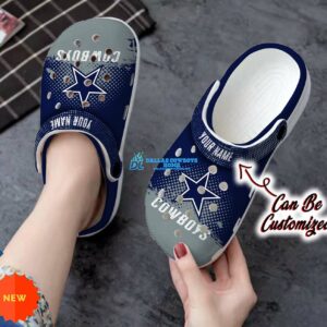 Football Crocs Personalized Dallas Cowboys Half Tone Drip Flannel Clog Shoes