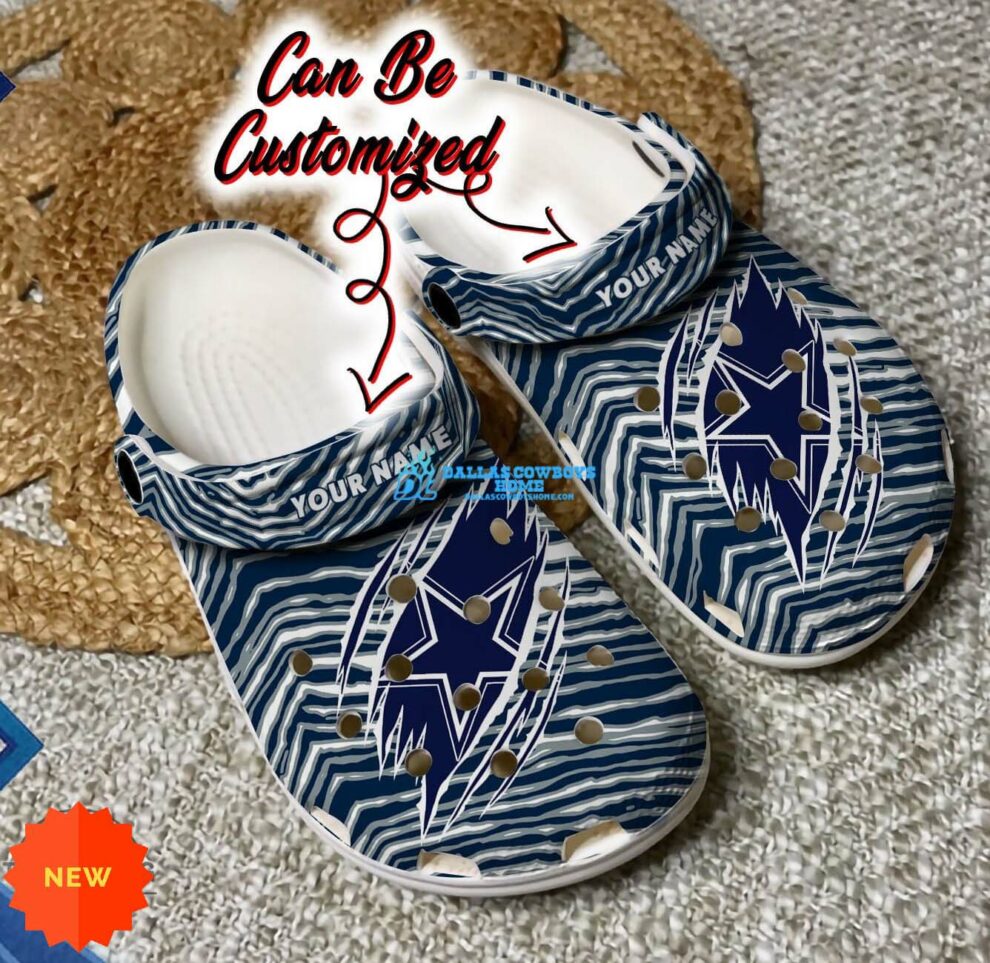 Football Crocs Personalized Dallas Cowboys Ripped Zebra Print Paint