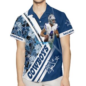 Men's Custom Dak Prescott Blue Dallas Cowboys Inverted Legend Hawaiian Shirt