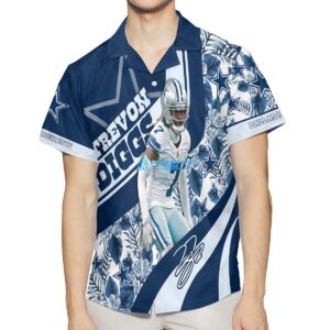 Men's Custom Trevon Diggs Blue Dallas Cowboys Team Game Hawaiian Shirt