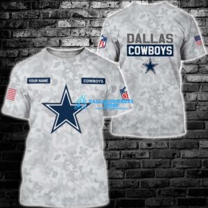 Men's Camo Custom Dallas Cowboys While Print Full T Shirt