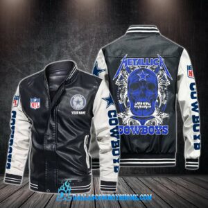 Black Dallas Cowboys Leather Jacket Print Skull