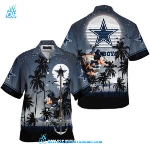 Black Mickey Dallas Cowboys Tommy Bahama Print Full, Custom Dallas Cowboys Hawaiian Shirt, NFL Dallas Cowboys Aloha Shirt