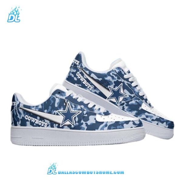 Blue Camo Dallas Cowboys Shoes, Custom Dallas Cowboys Air Force 1 For Love, NFL Dallas Cowboys Sneaker For Men