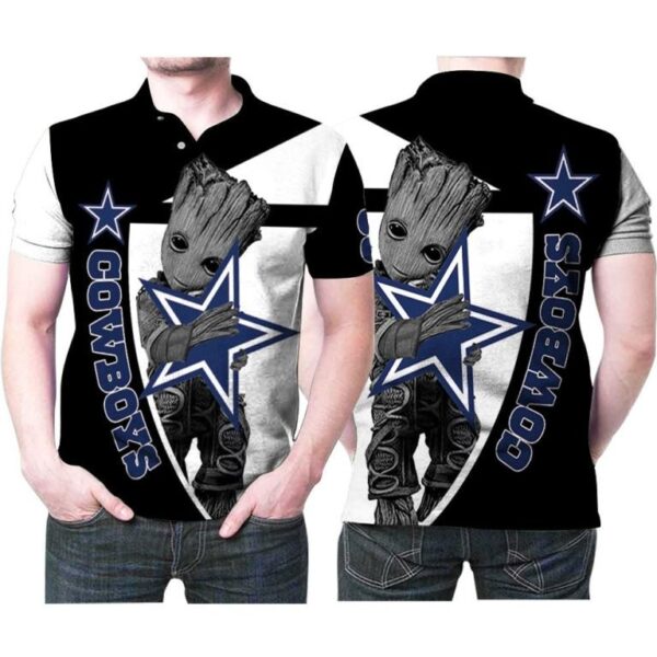 Groot Hug Dallas Cowboys Shirts, Custom Dallas Cowboys Polo Shirts, NFl Dallas Cowboys Sleeve Polo