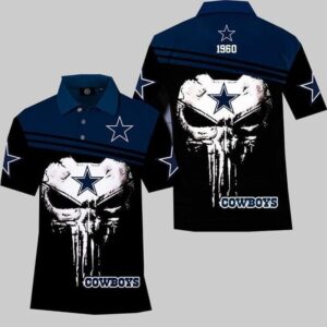 Skull Dallas Cowboys Shirts, Custom Dallas Cowboys Polo Shirts, NFL Dallas Cowboys Sleeve Polo