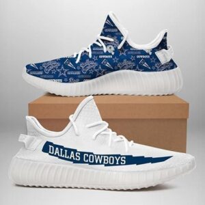 White And Blue Dallas Cowboys Shoes, Custom Icon Dallas Cowboys Yeezys, NFL Dallas Cowboys Sneakers For Fan