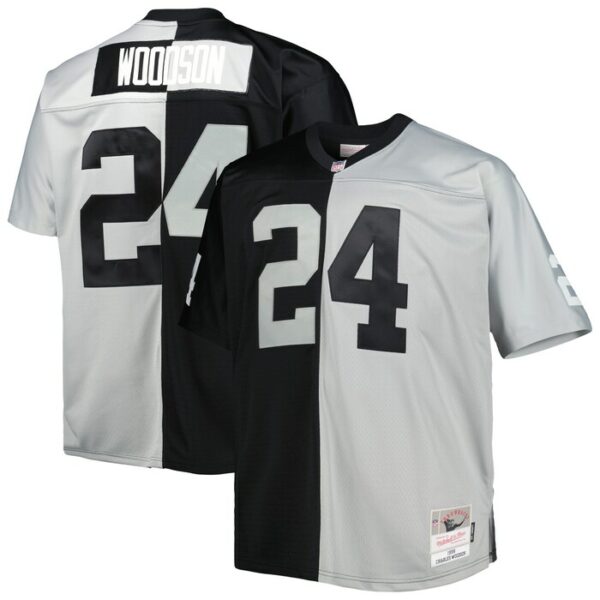 Charles Woodson Las Vegas Raiders Mitchell & Ness Big & Tall Split Legacy Retired Player Replica Jersey - Black/Silver