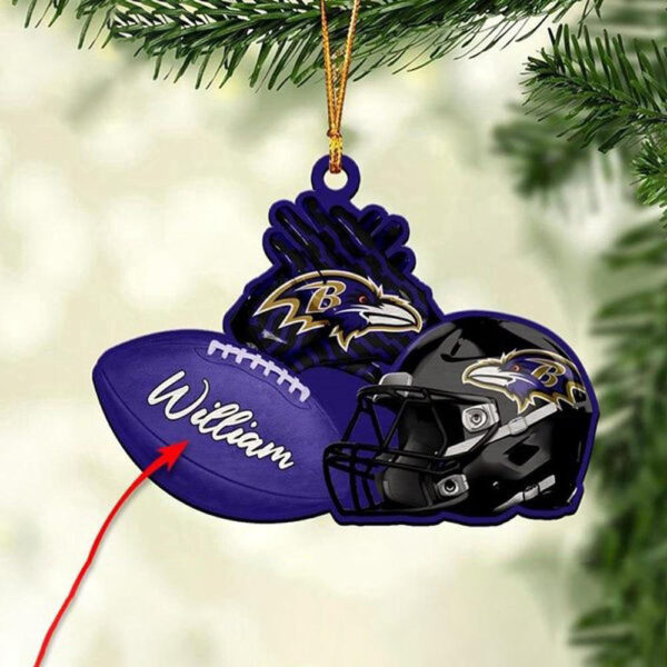 Custom Name NFL Baltimore Ravens Merry Christmas Ornament Decoration