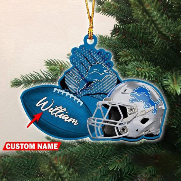 Custom Name NFL Detroit Lions Merry Christmas Ornament Decoration