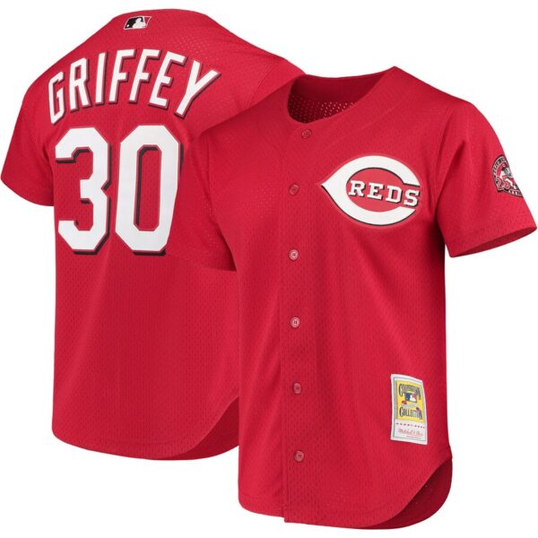 Ken Griffey Jr. Cincinnati Reds Mitchell & Ness Cooperstown Collection Mesh Batting Practice Button-Up Jersey - Red