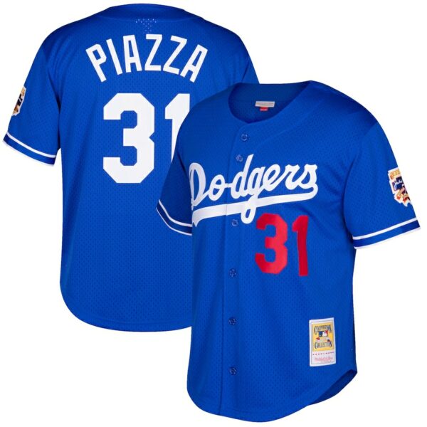 Mike Piazza Los Angeles Dodgers Mitchell & Ness Cooperstown Collection Mesh Batting Practice Button-Up Jersey - Royal