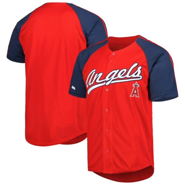 Los Angeles Angels Stitches Button-Down Raglan Fashion Jersey - Red