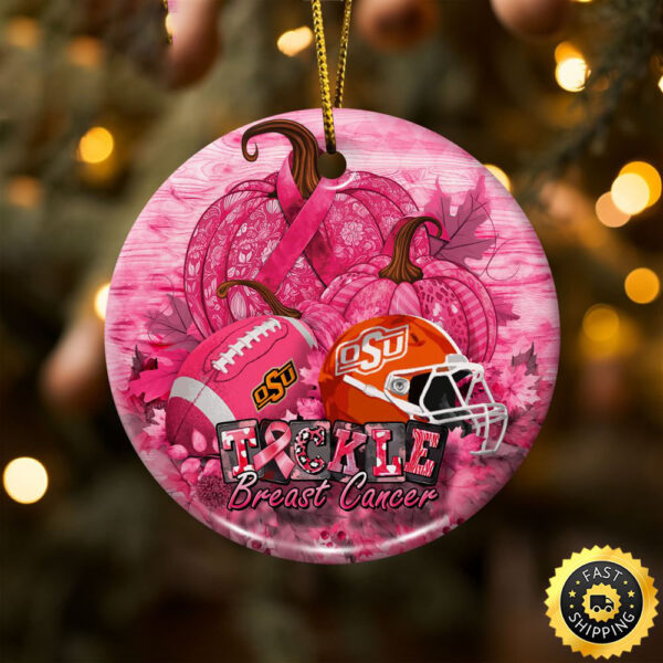 NCAA Oklahoma State Cowboys Breast Cancer And Sport Team Ceramic Ornament