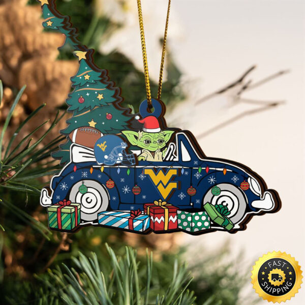 NCAA West Virginia Mountaineers And Baby Yoda Christmas Ornament