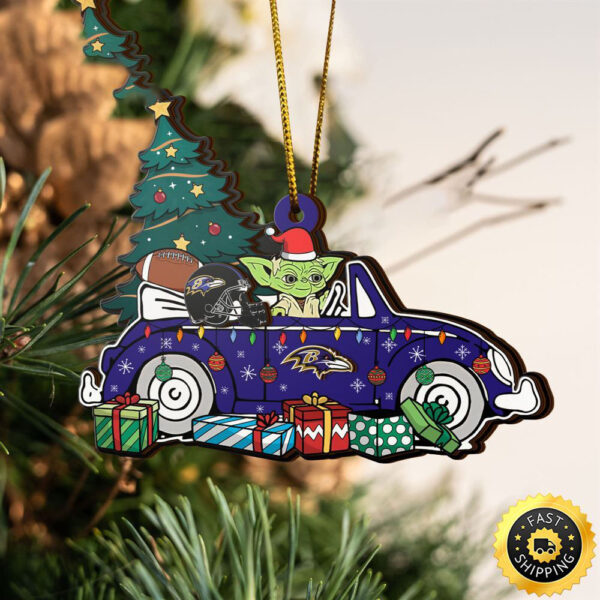 NFL Baltimore Ravens And Baby Yoda Christmas Ornament