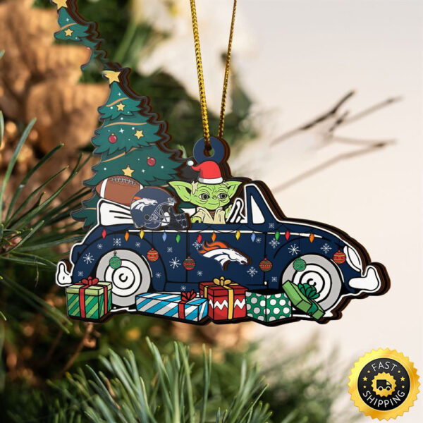 NFL Denver Broncos And Baby Yoda Christmas Ornament