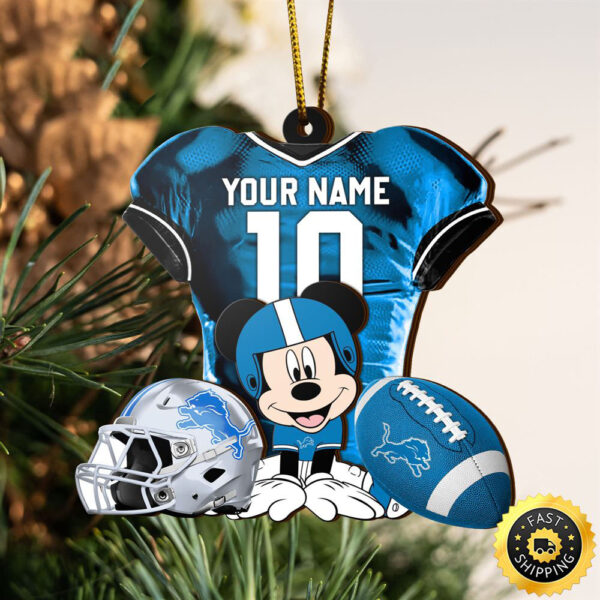 NFL Detroit Lions Mickey Mouse Christmas Ornament Custom Your Name And Number