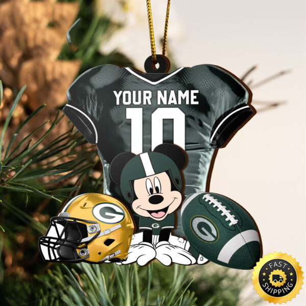 NFL Green Bay Packers Mickey Mouse Christmas Ornament Custom Your Name And Number