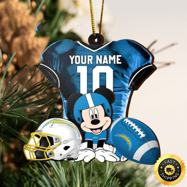 NFL Los Angeles Chargers Mickey Mouse Christmas Ornament Custom Your Name And Number