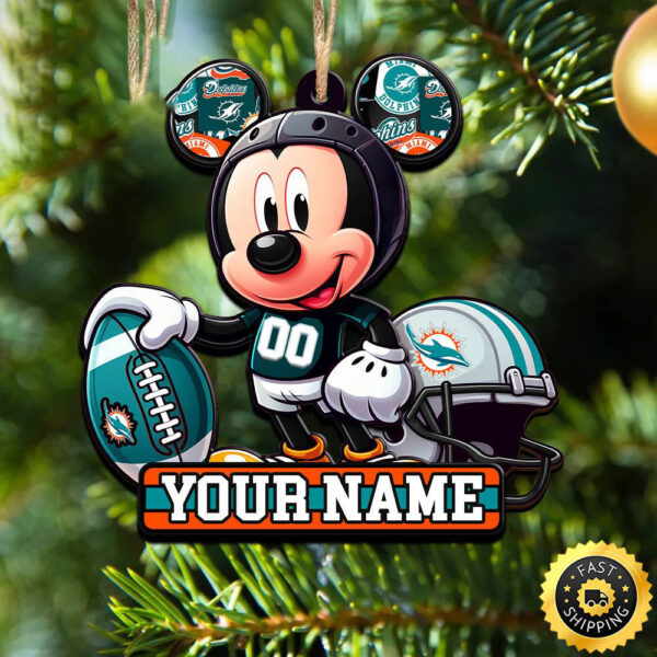 NFL Miami Dolphins Mickey Mouse Ornament Personalized Your Name