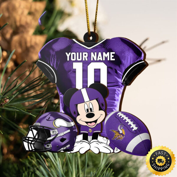 NFL Minnesota Vikings Mickey Mouse Christmas Ornament Custom Your Name And Number