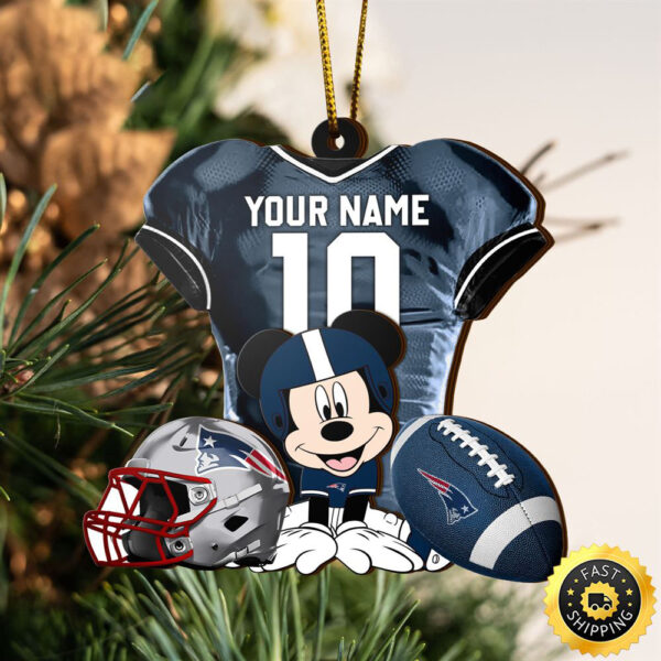 NFL New England Patriots Mickey Mouse Christmas Ornament Custom Your Name And Number