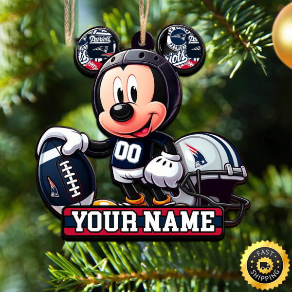 NFL New England Patriots Mickey Mouse Ornament Personalized Your Name