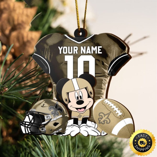 NFL New Orleans Saints Mickey Mouse Christmas Ornament Custom Your Name And Number