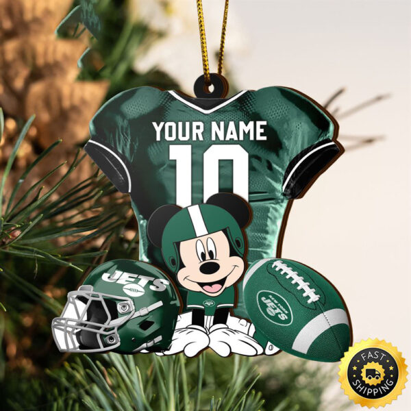 NFL New York Jets Mickey Mouse Christmas Ornament Custom Your Name And Number