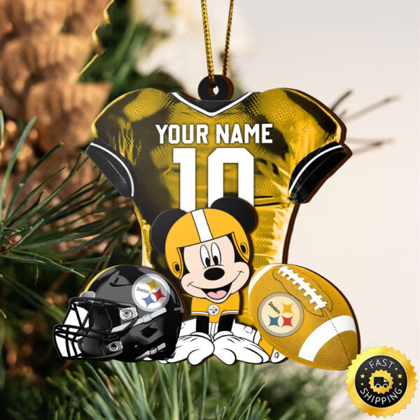 NFL Pittsburgh Steelers Mickey Mouse Christmas Ornament Custom Your Name And Number