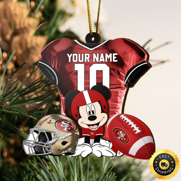 NFL San Francisco 49ers Mickey Mouse Christmas Ornament Custom Your Name And Number