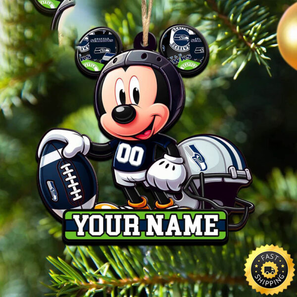 NFL Seattle Seahawks Mickey Mouse Ornament Personalized Your Name