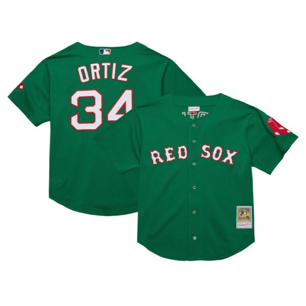 David Ortiz Boston Red Sox Mitchell & Ness Youth Cooperstown Collection Mesh Batting Practice Jersey - Green