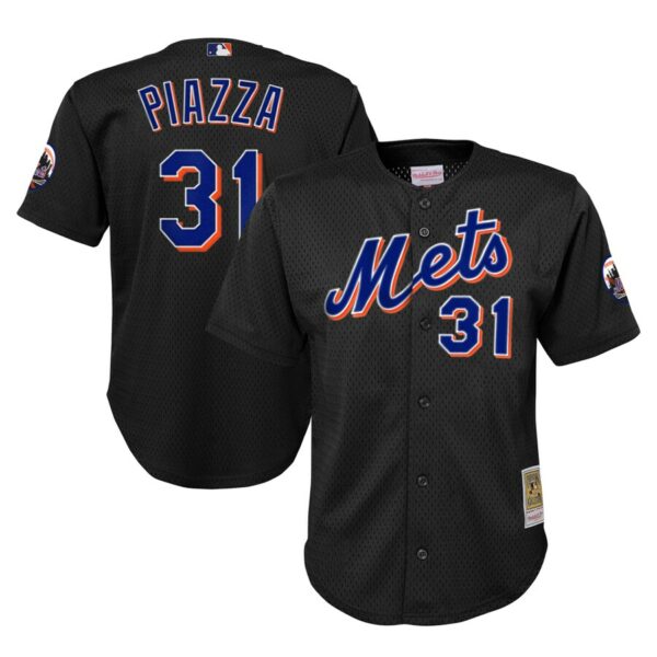 Mike Piazza New York Mets Mitchell & Ness Youth Cooperstown Collection Mesh Batting Practice Jersey - Black