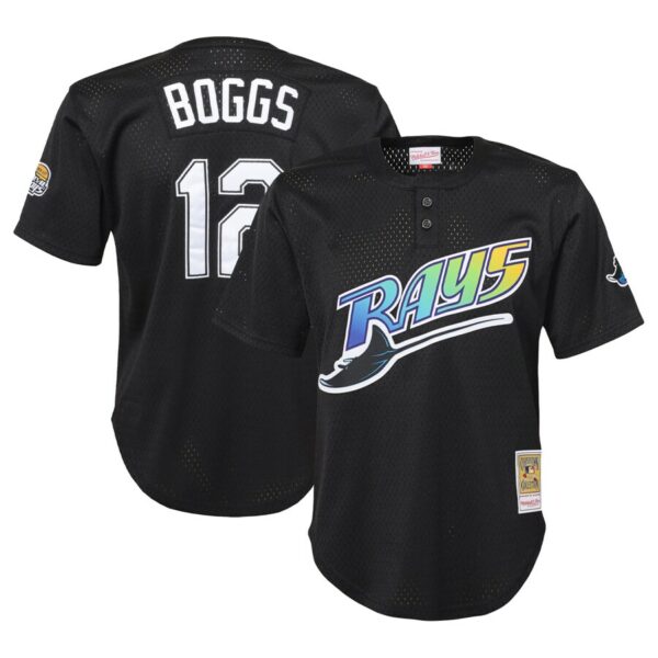 Wade Boggs Tampa Bay Rays Mitchell & Ness Youth Cooperstown Collection Mesh Batting Practice Jersey - Black