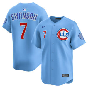 Men's Chicago Cubs Dansby Swanson Nike Baby Blue 2nd Alternate Limited Player Jersey