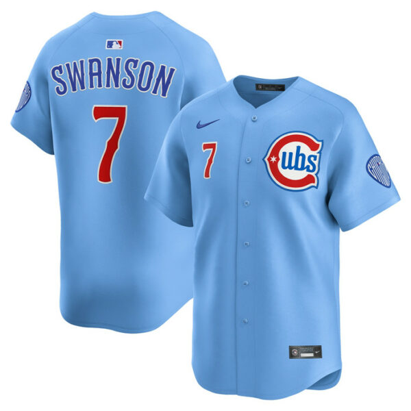 Men's Chicago Cubs Dansby Swanson Nike Baby Blue 2nd Alternate Limited Player Jersey
