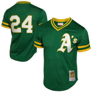 Men's Athletics Rickey Henderson Mitchell & Ness Green 1991 Cooperstown Mesh Batting Practice Jersey