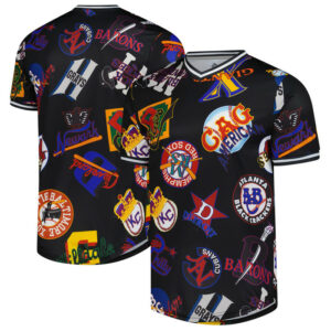 Men's Negro League Baseball Stitches Black Allover Print V-Neck Baseball Jersey