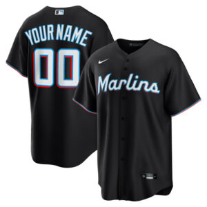 Men's Miami Marlins Nike Black Alternate Custom Replica 2.0 Jersey