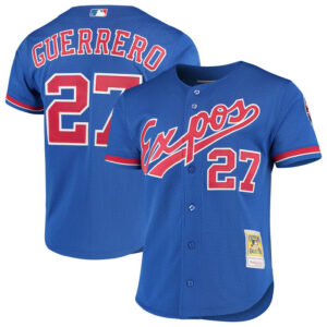 Men's Montreal Expos Vladimir Guerrero Mitchell & Ness Royal Cooperstown Collection Mesh Batting Practice Button-Up Jersey