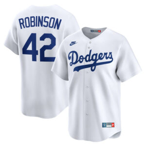 Men's Brooklyn Dodgers Jackie Robinson Nike White Throwback Cooperstown Collection Limited Jersey