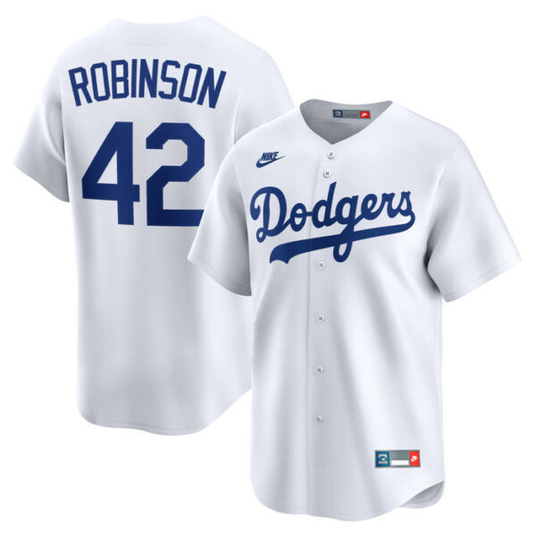 Men's Brooklyn Dodgers Jackie Robinson Nike White Throwback Cooperstown Collection Limited Jersey