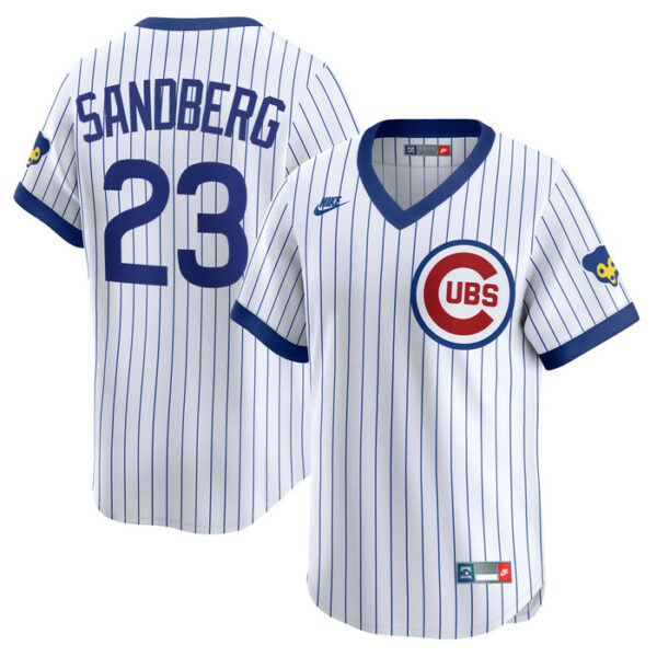 Men's Chicago Cubs Ryne Sandberg Nike White Throwback Cooperstown Collection Limited Jersey