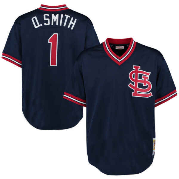 Men's St. Louis Cardinals Ozzie Smith Mitchell & Ness Navy 1994 Cooperstown Collection Mesh Batting Practice Jersey